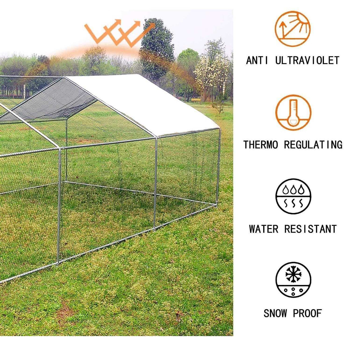 Large Walk-in Metal Chicken Coop with Waterproof Cover S875