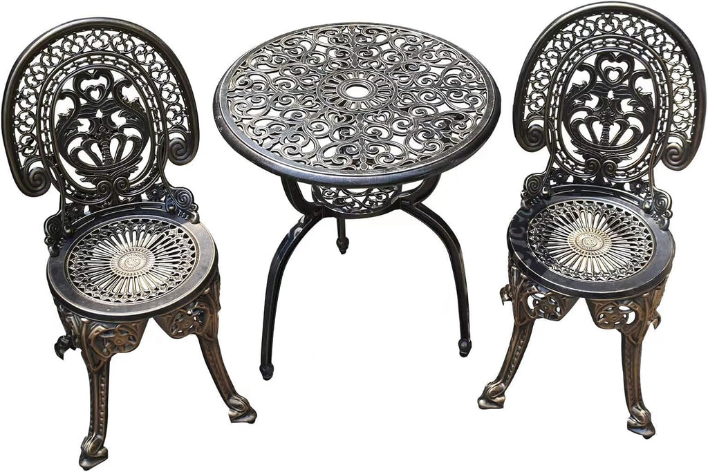 Rust-Resistant Cast Aluminum Bistro Table Set with Umbrella Hole O6623