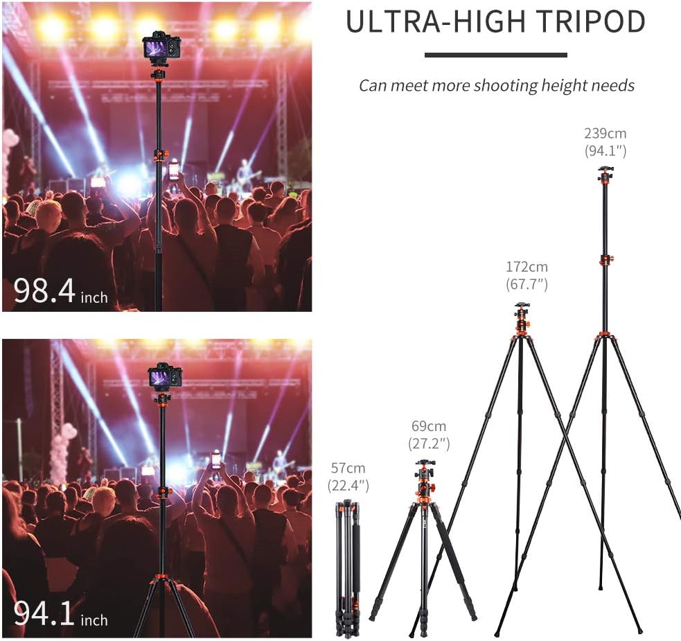94 Inch 4 Section Aluminium Camera Tripod with 360 Degree Ball Head F411064