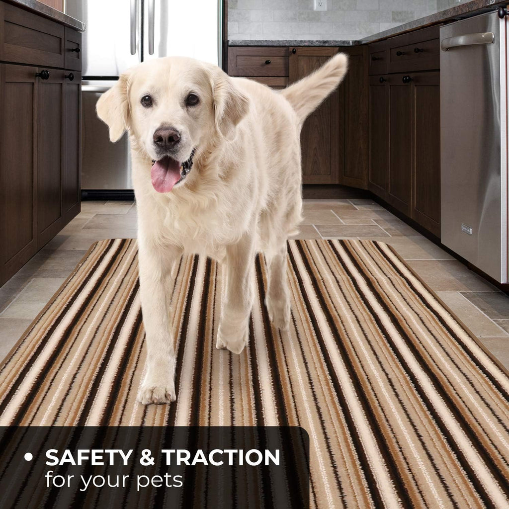 Skid-Resistant Carpet Runner Mocha Brown Stripe 6 Feet X 36 Inches C462
