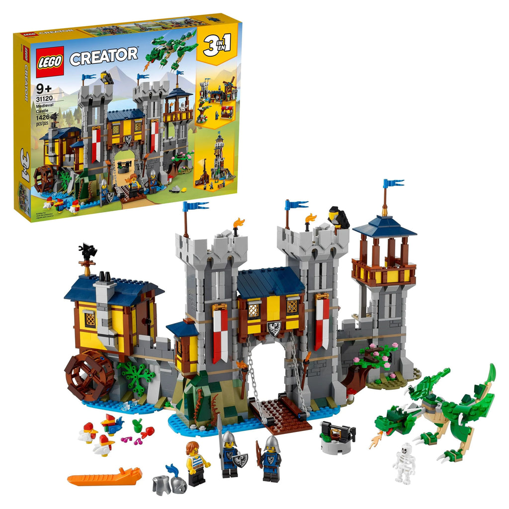 Medieval Castle Toy, 3 in 1, with Minifigures and Dragon Figure G418