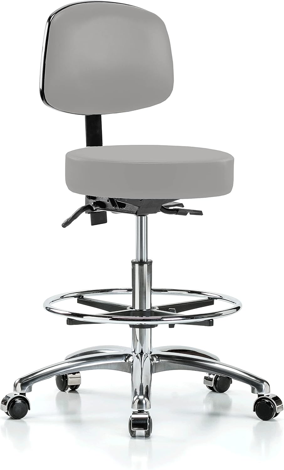 Chrome Height Adjustable Doctor's Stool with Back and Footring R6076