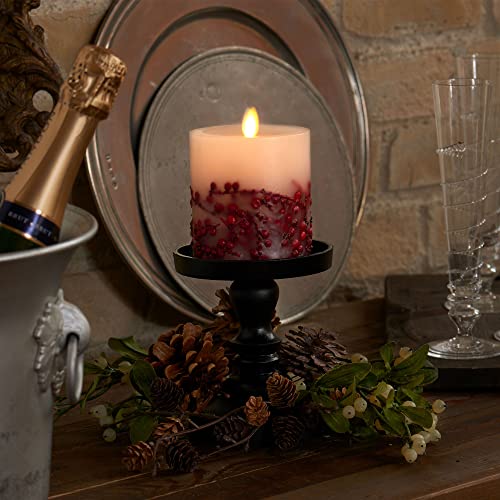 Flameless LED Candle Orange Leaf Embedded Real Wax Moving Flame Pillar Unscented with Recessed Edge (3.5 x 4.5 inch) B266
