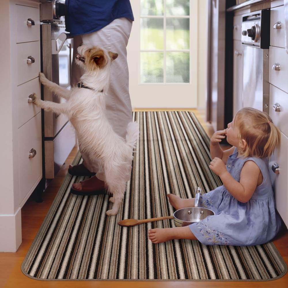 Skid-Resistant Carpet Runner Mocha Brown Stripe 6 Feet X 36 Inches C462