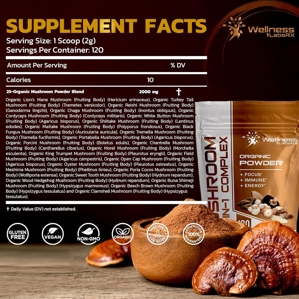 25 in 1 Mushroom Supplement Powder, 2500mg, 120 Servings O760745