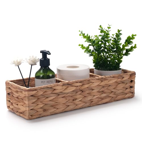 Water Hyacinth Wicker Basket with 3 Dividers 16.5inch x 5.5inch x 3.5inch S483