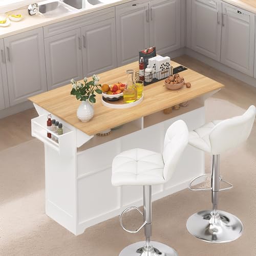 Black Kitchen Island with Drop Leaf, 3 Drawers, Power Outlet U92294