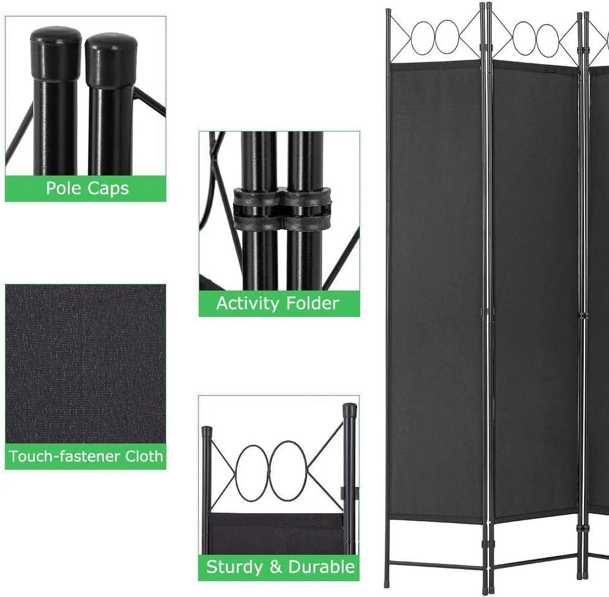 Folding Privacy Screen 4 Panel Steel Frame Room Divider P949550