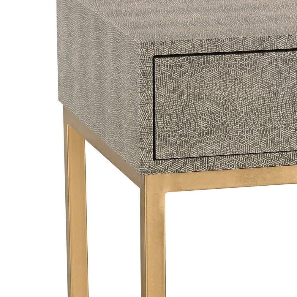 24 inch Side Table Gold/Navy Faux Shagreen Finish Y5919