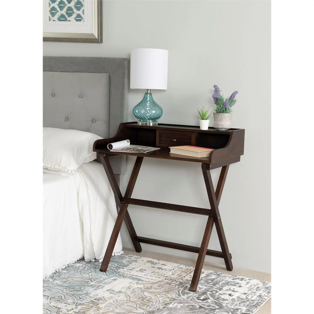Wood Folding Desk in Antique Walnut Brown D7271