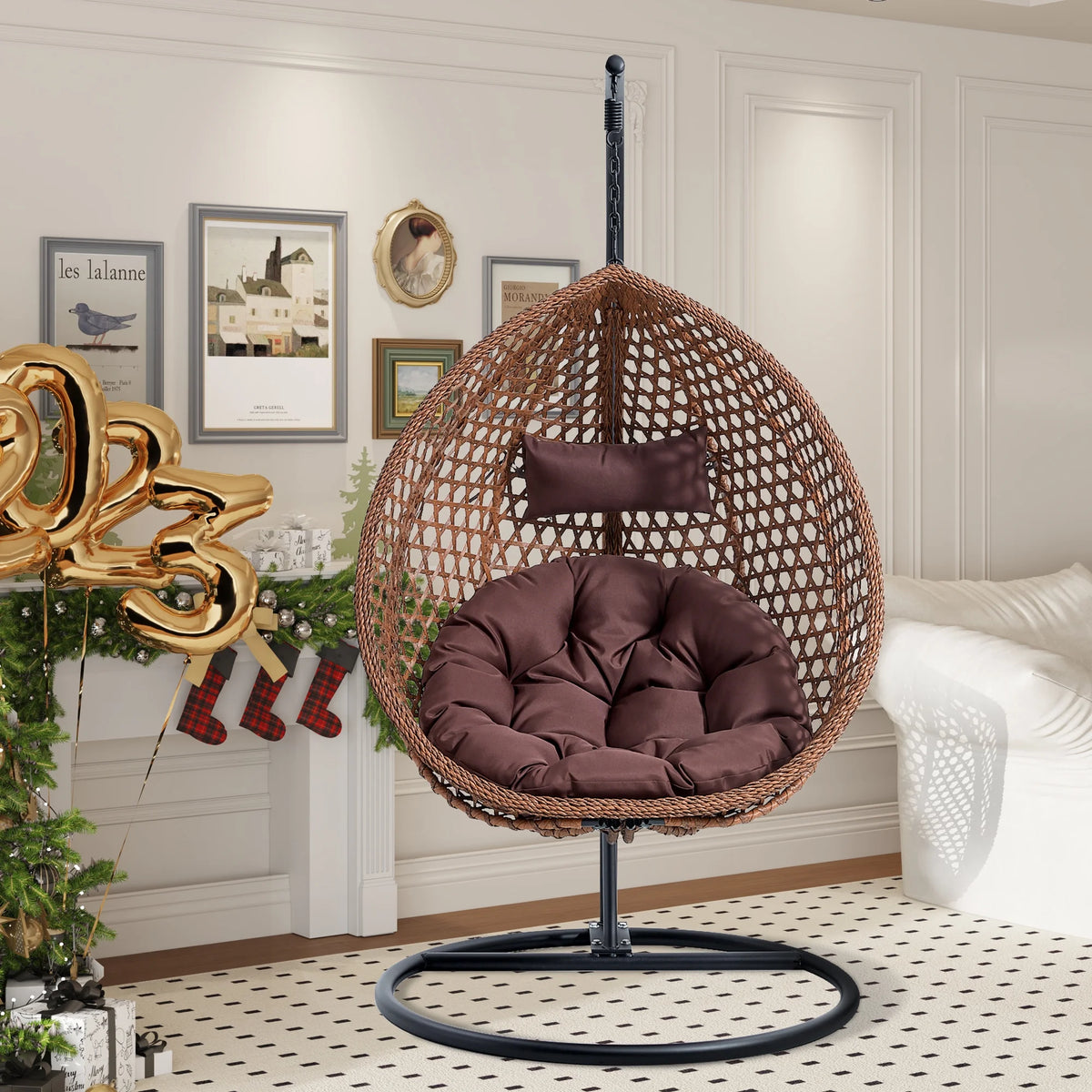 Egg Swing Chair with Stand Rattan Wicker Hanging Chair I3777