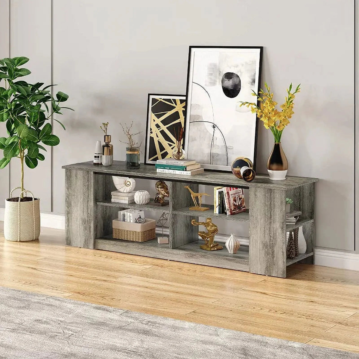 55 inch 3-Tier TV Stand with 8 Adjustable Storage Units Grey Y20857