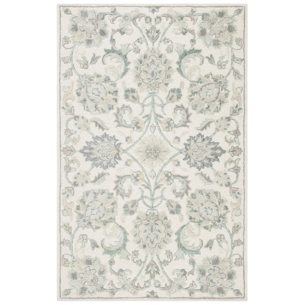 Ivory/Grey Floral Wool Area Rug D864