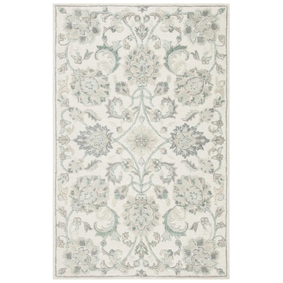 Ivory/Grey Floral Wool Area Rug D864