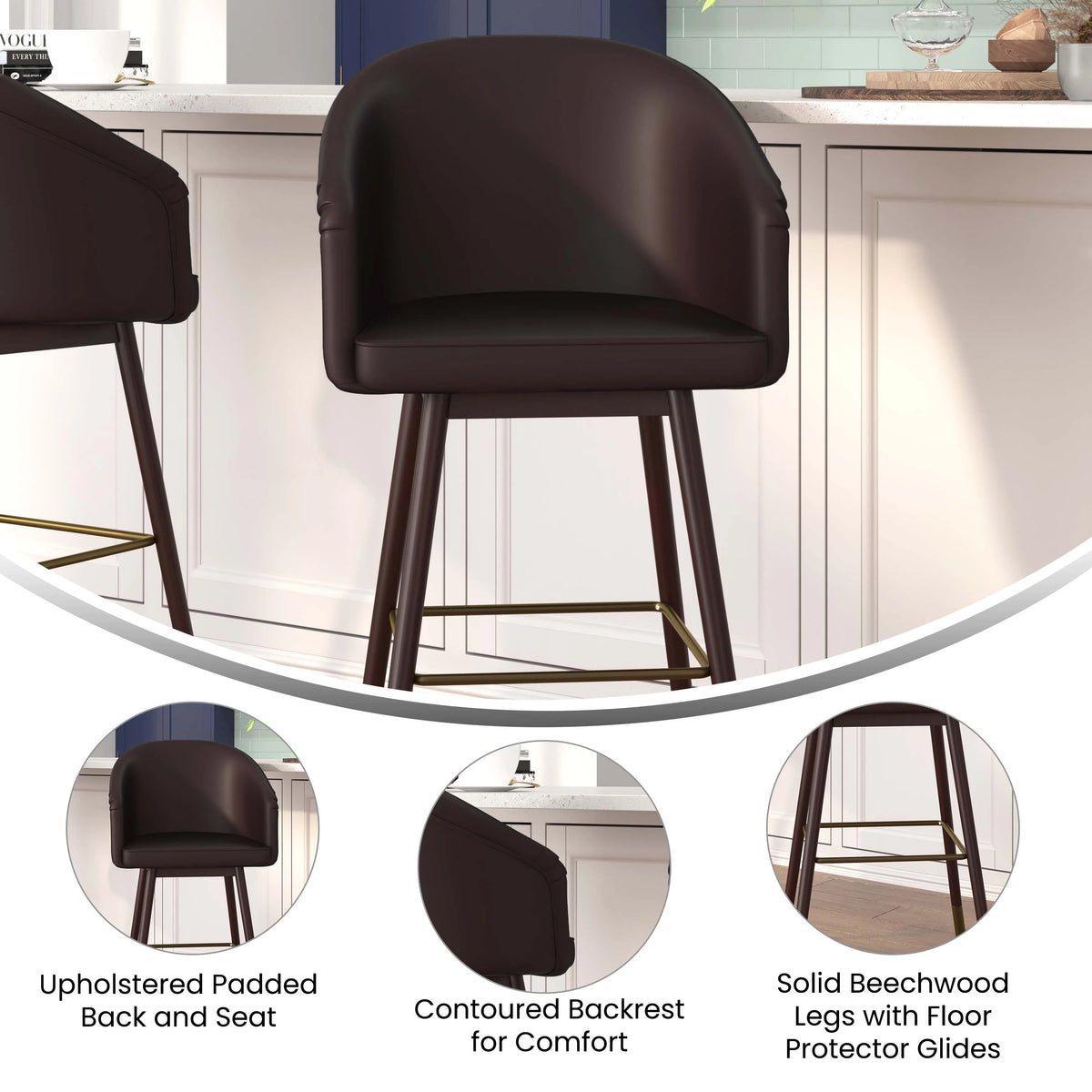 Brown Faux Leather Wood Frame Bar Height Stool S2152