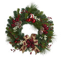 24in. Artificial Christmas Pine Wreath with Pine Cones and Ornaments O827