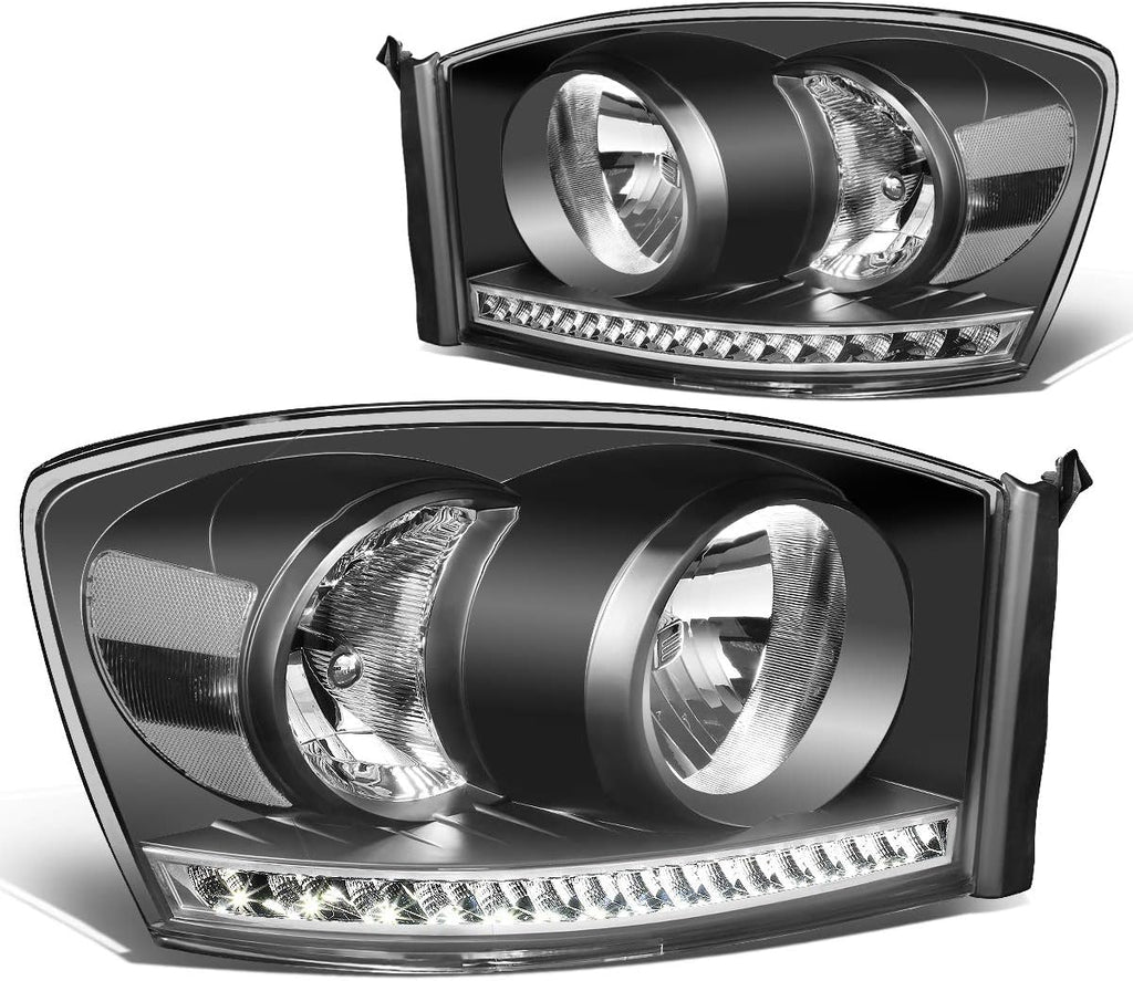 Black/Clear Dual LED DRL Sequential Turn Signal Projector Headlights Q444