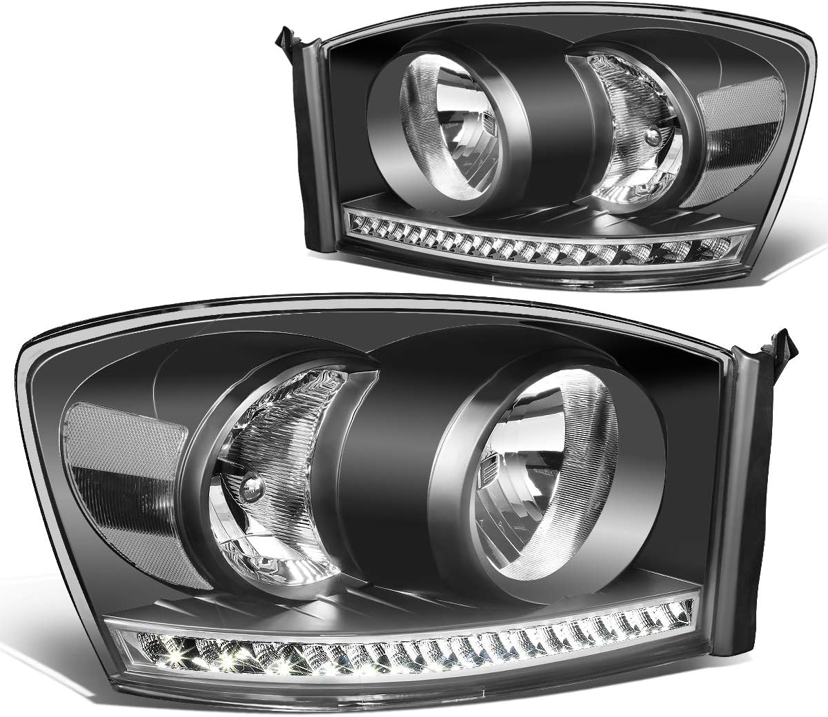 Black/Clear Dual LED DRL Sequential Turn Signal Projector Headlights Q444