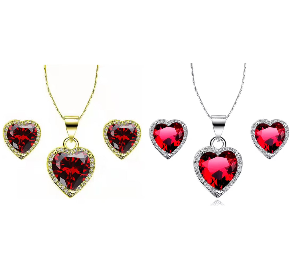 24k Yellow and White Gold 4Ct Garnet Necklace Set 18 inch F7871