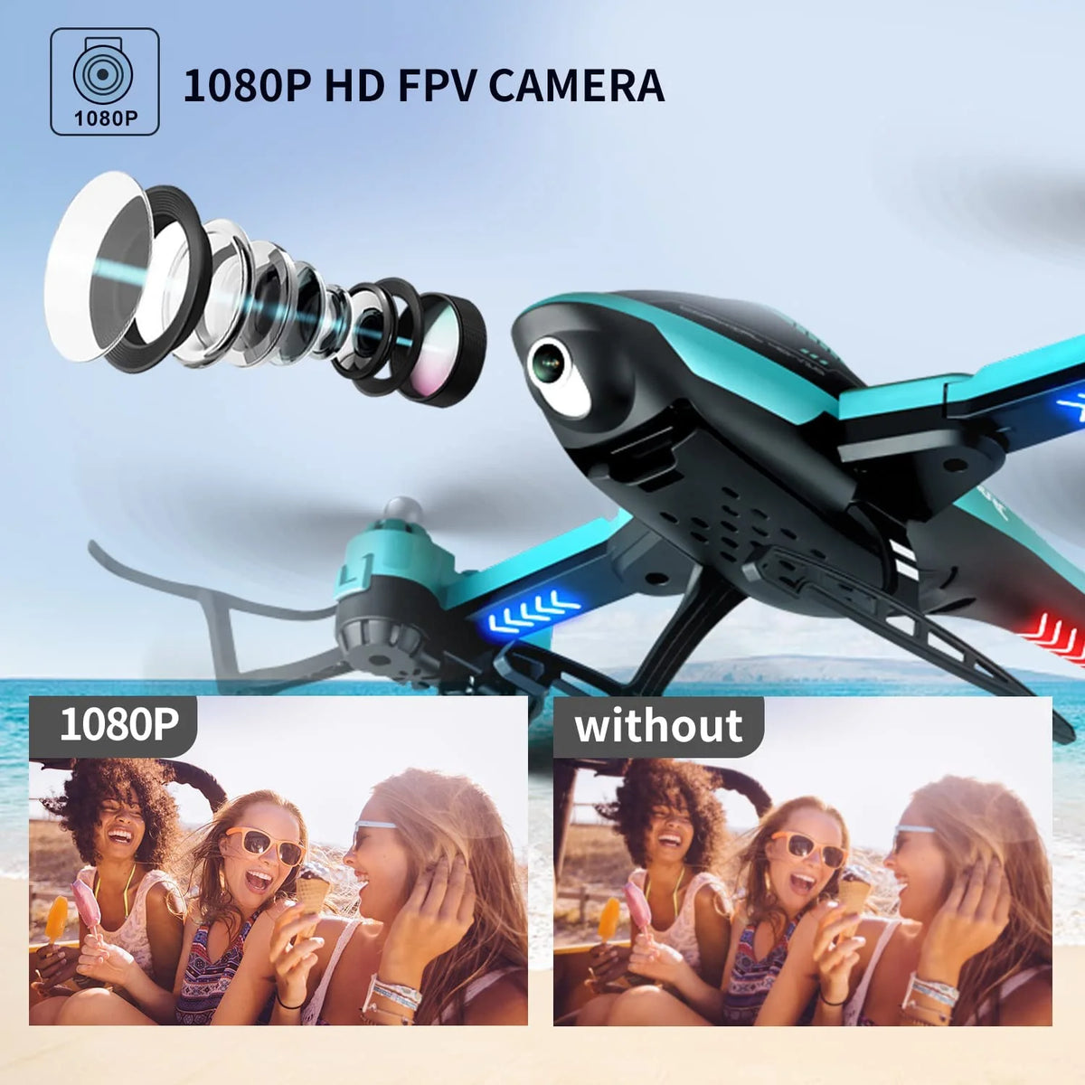 RC Helicopter Drone with 1080P HD Camera Blue S3563