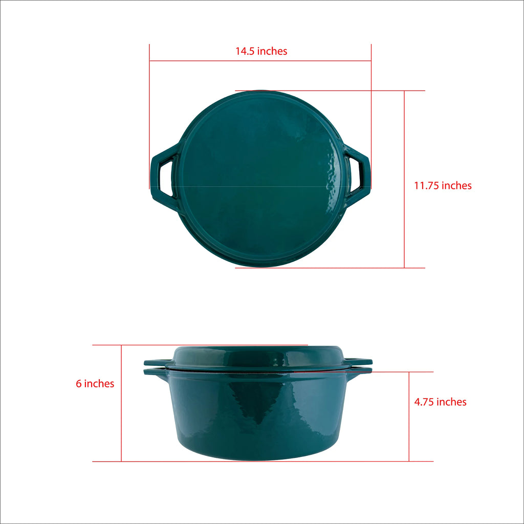 7 Quart Enameled Cast Iron Dutch Oven with Grill Lid H812