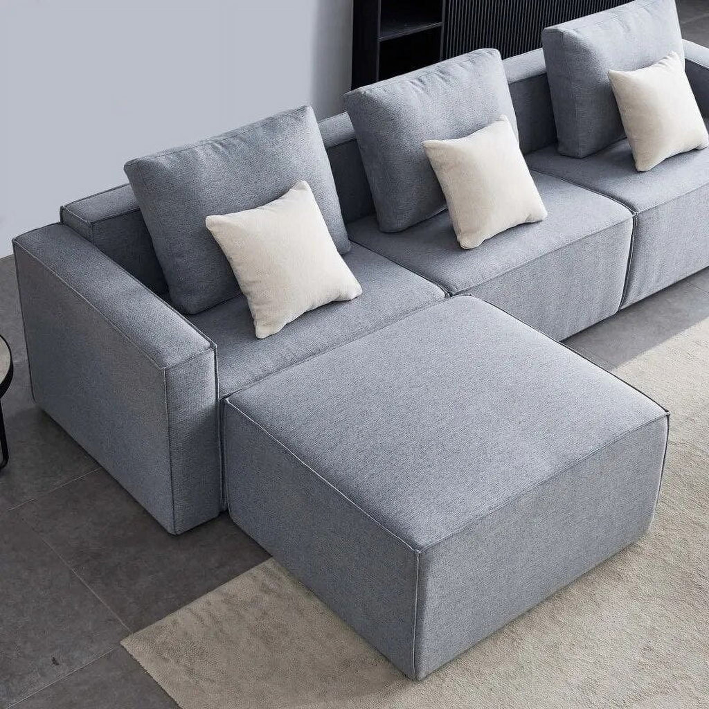 L-Shape Linen Sectional Sofa with Ottoman E30739