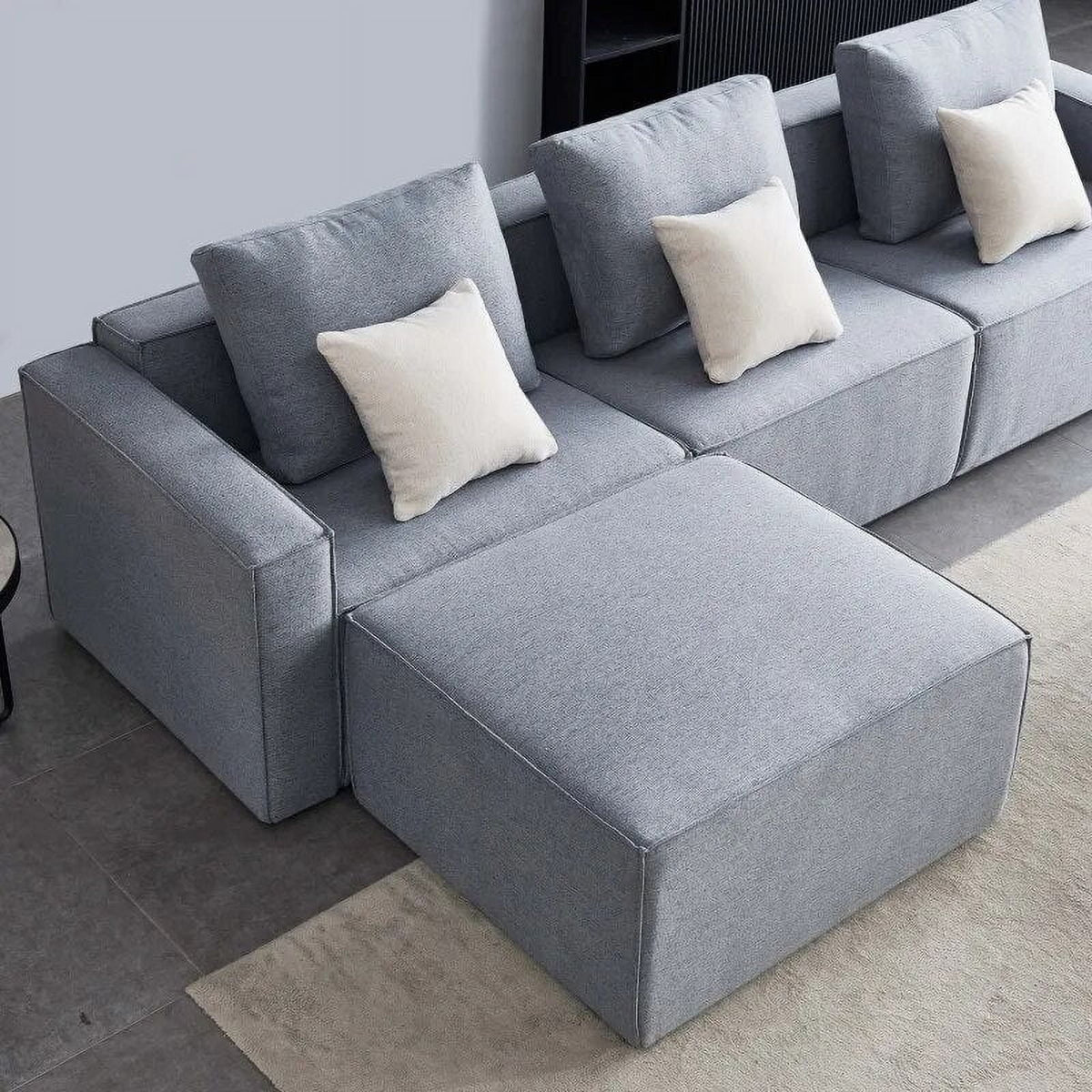 L-Shape Linen Sectional Sofa with Ottoman E30739