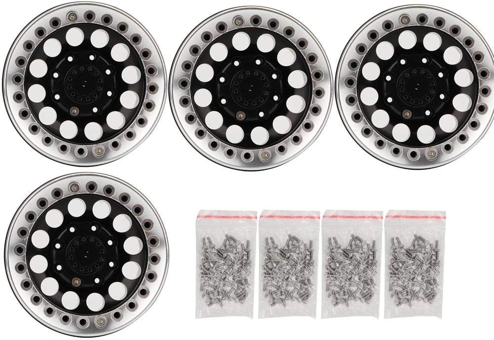 4Pcs 1.9 Inch Beadlock Wheel Rim Hub Accessory for RC Crawler Car (Black Red) R6252