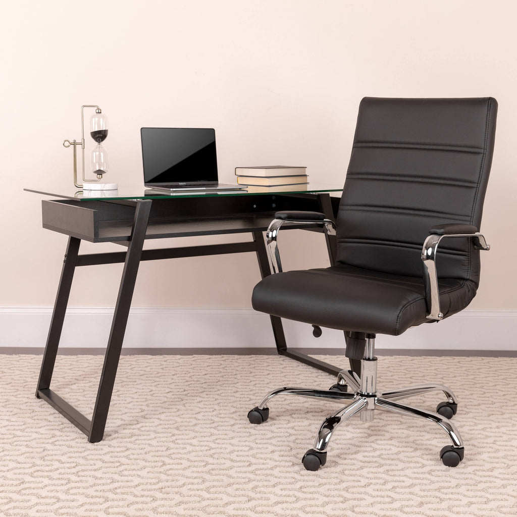Black LeatherSoft Executive Swivel Office Chair with Chrome Base and Arms G99364