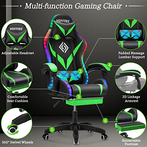 Light Green and Black Ergonomic Gaming Chair with Footrest H8450