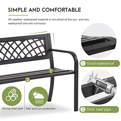 Metal Outdoor Bench with Plastic Mesh Backrest and Armrests Black G717609
