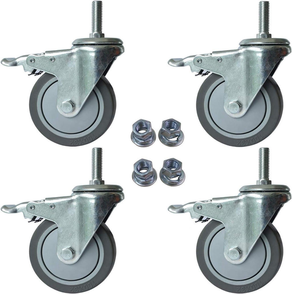 5 Inch Locking Swivel Casters with Brake Grey TPR Rubber Wheel Set of 4 W39601
