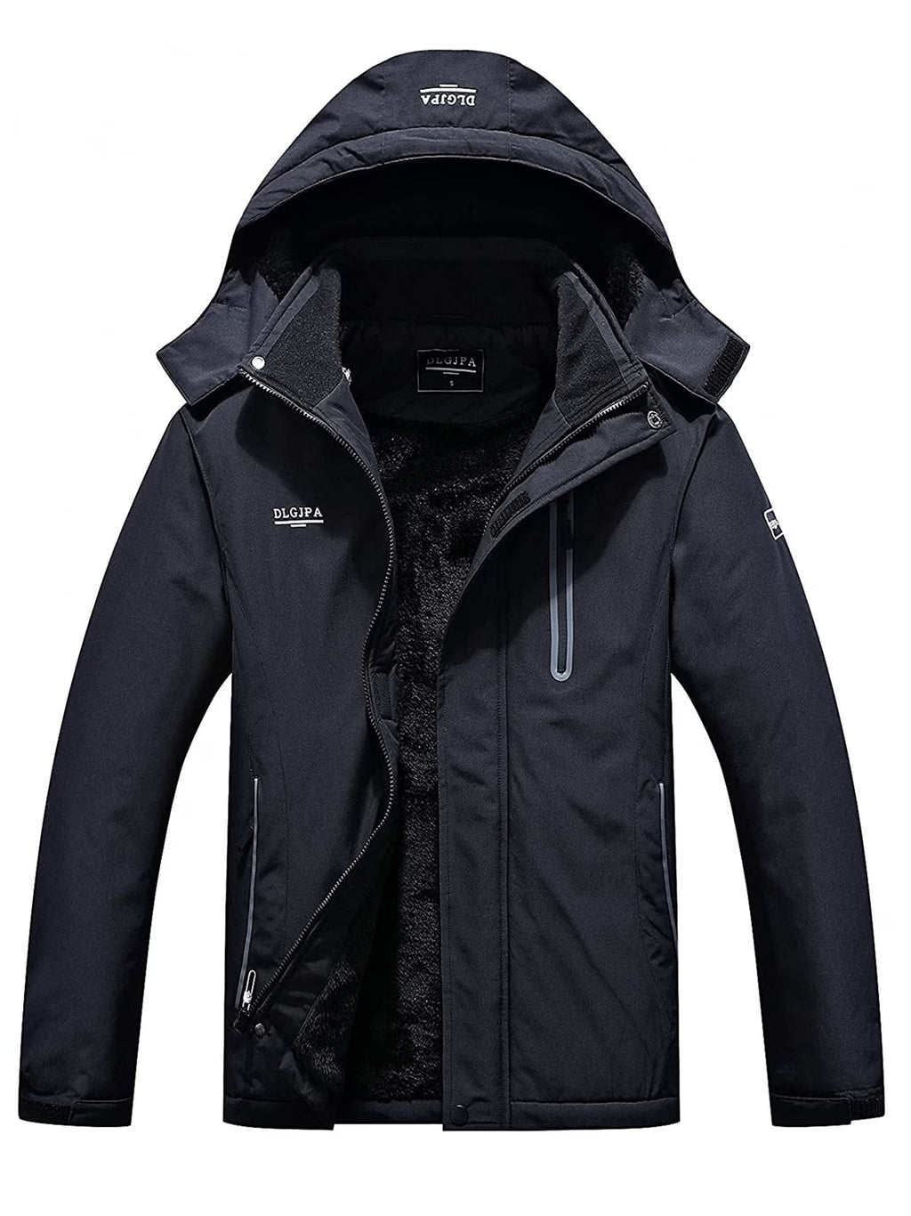 Men's Fleece Lined Winter Jacket Water Repellent Windbreaker Outdoor Warm Snow Coat with Detachable Hood D117
