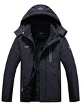 Men's Fleece Lined Winter Jacket Water Repellent Windbreaker Outdoor Warm Snow Coat with Detachable Hood D117