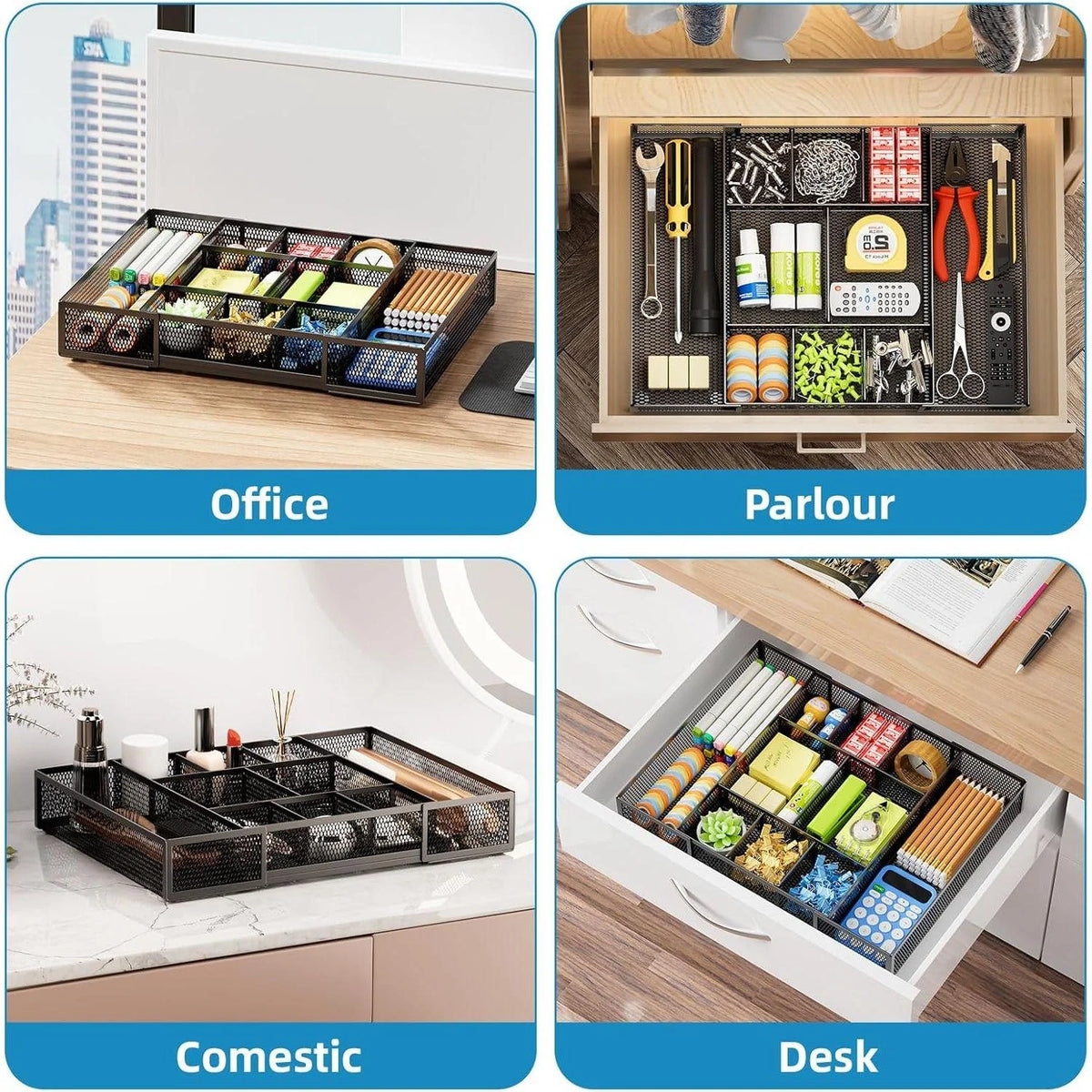 Mesh Drawer Organizer with 10 Adjustable Compartments D389