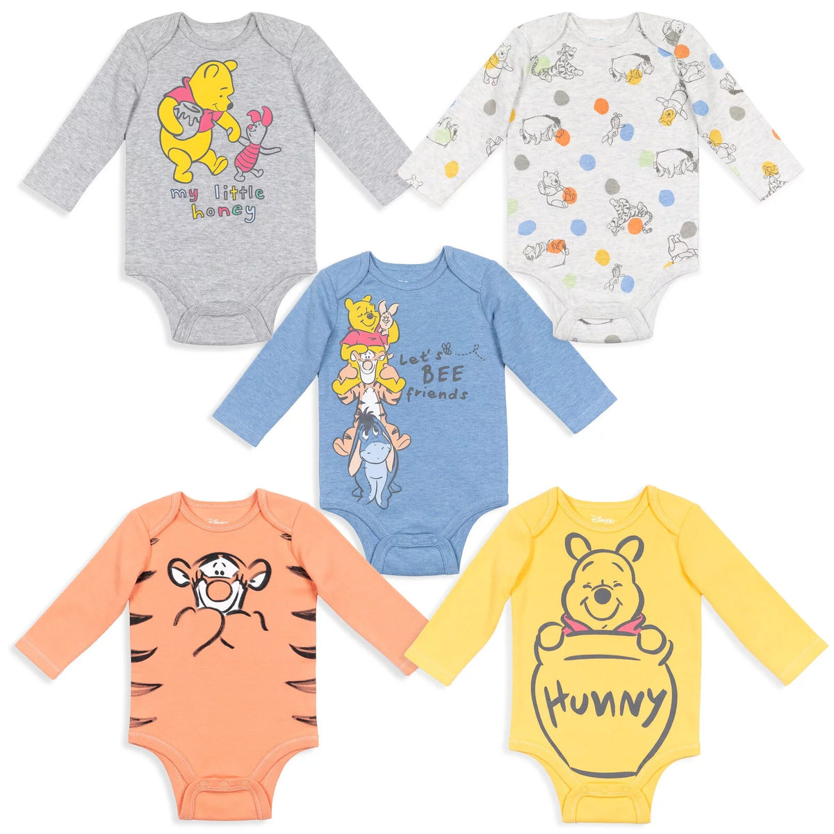 Multicolored 5 Pack Long Sleeve Bodysuits 12 Months F171054