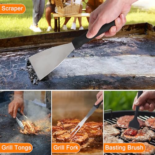 24Pcs Grilling Accessories Set with Scraper, Enlarged Spatulas, Basting Cover X1823
