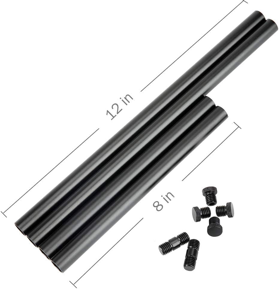 15mm Rod 8 Inch and 12 Inch with M12 Thread Rod Connector Rod Cap Extend to 20 Inch Rods, Pack of 2 O155059