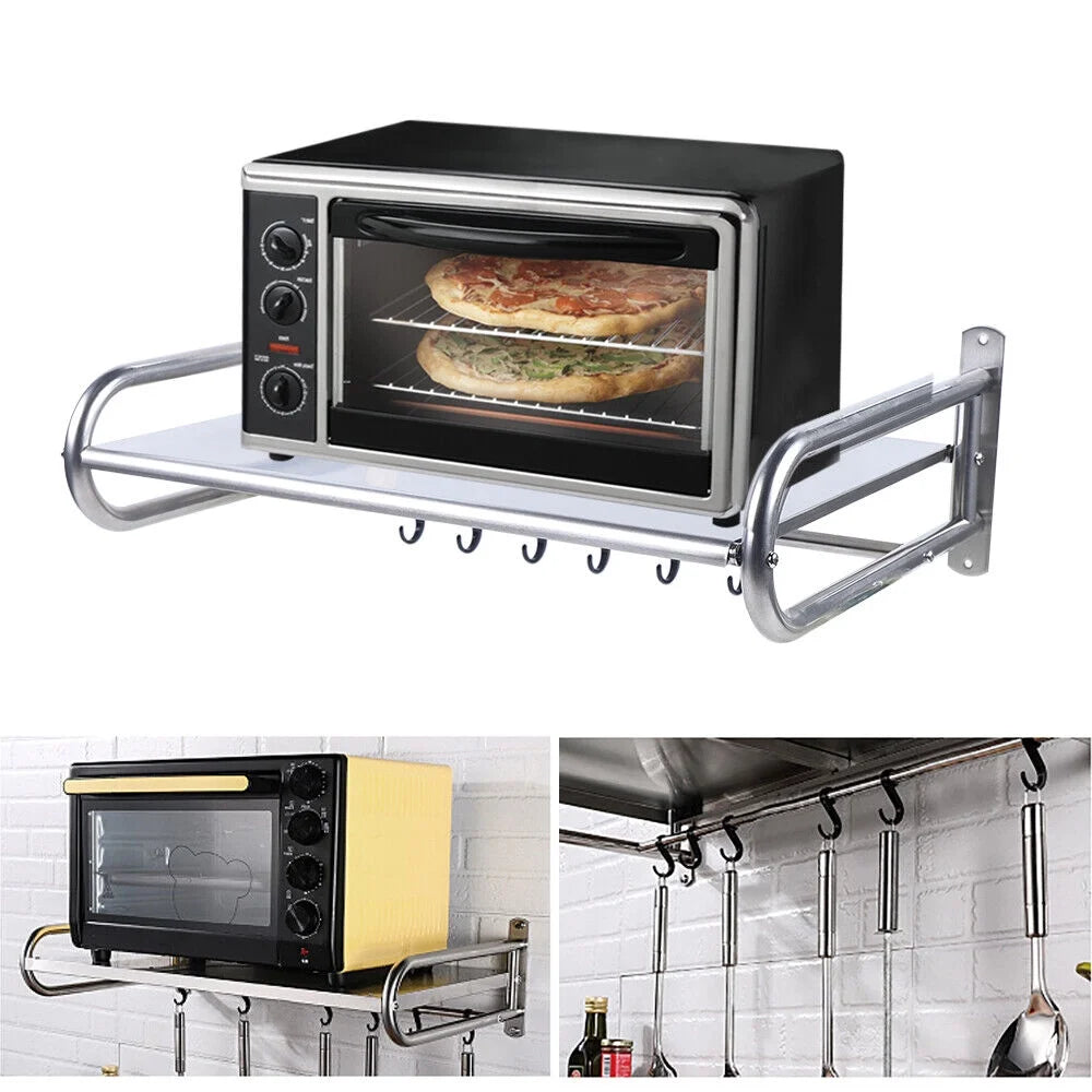 Stainless Steel Wall-Mount Microwave Oven Rack with 6x Hooks C590313