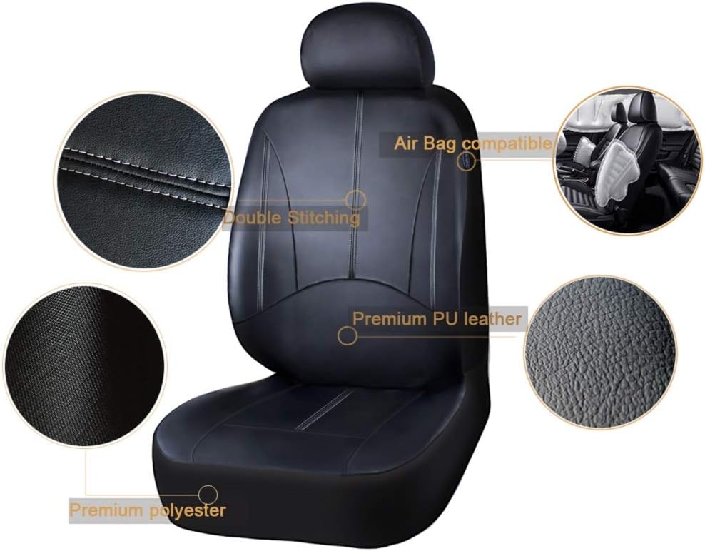 Black Full Set Faux Leather Car Seat Covers C25686