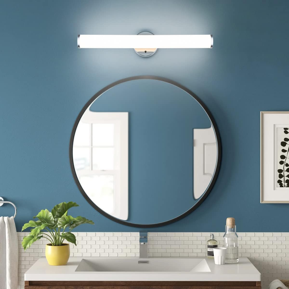 24in LED Vanity Light Dimmable Chromed Tube Cylinder Bar I42706