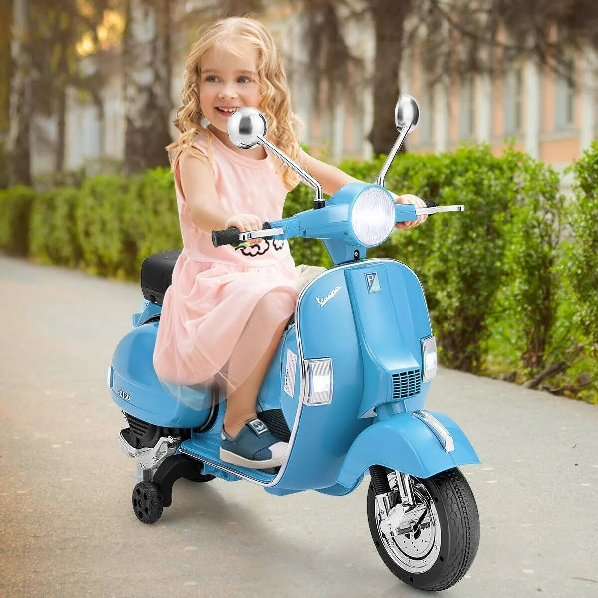 Blue 6V Kids Ride on Vespa Scooter Motorcycle with Headlight Y4325