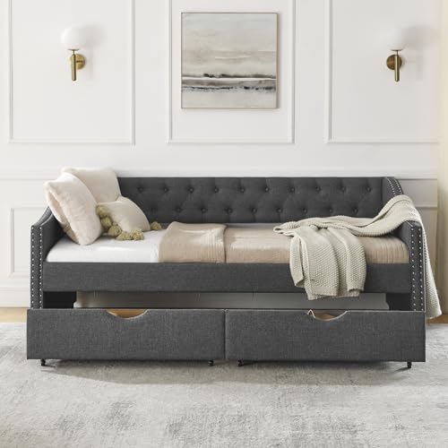 Black Queen Size Upholstered Daybed with 2 Storage Drawers L713