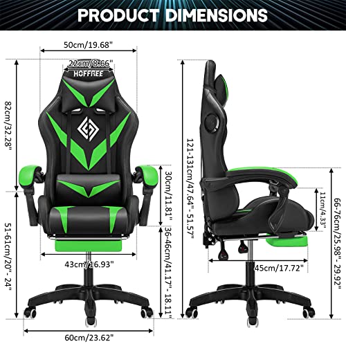Light Green and Black Ergonomic Gaming Chair with Footrest H8450