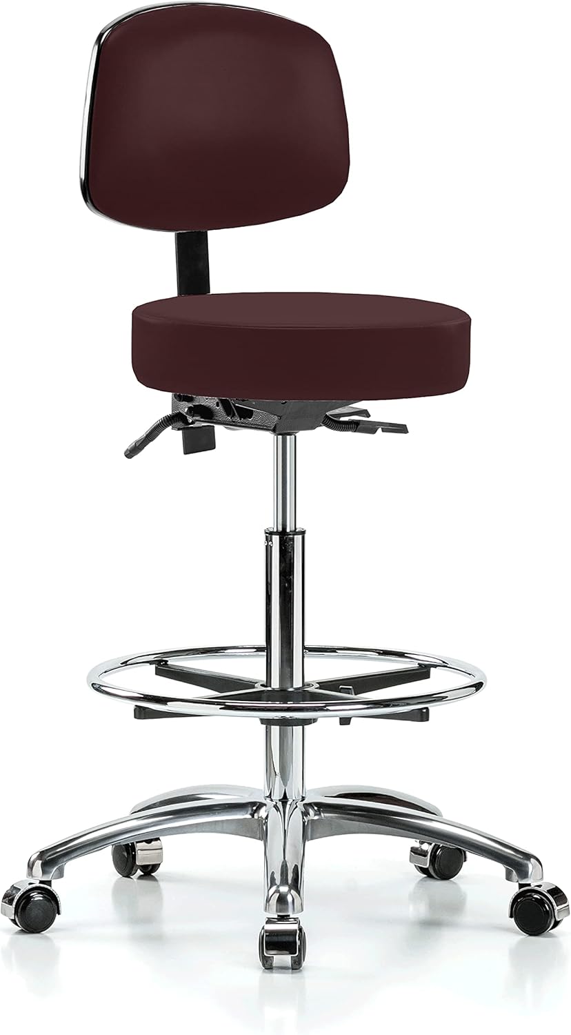 Chrome Height Adjustable Doctor's Stool with Back and Footring R6076