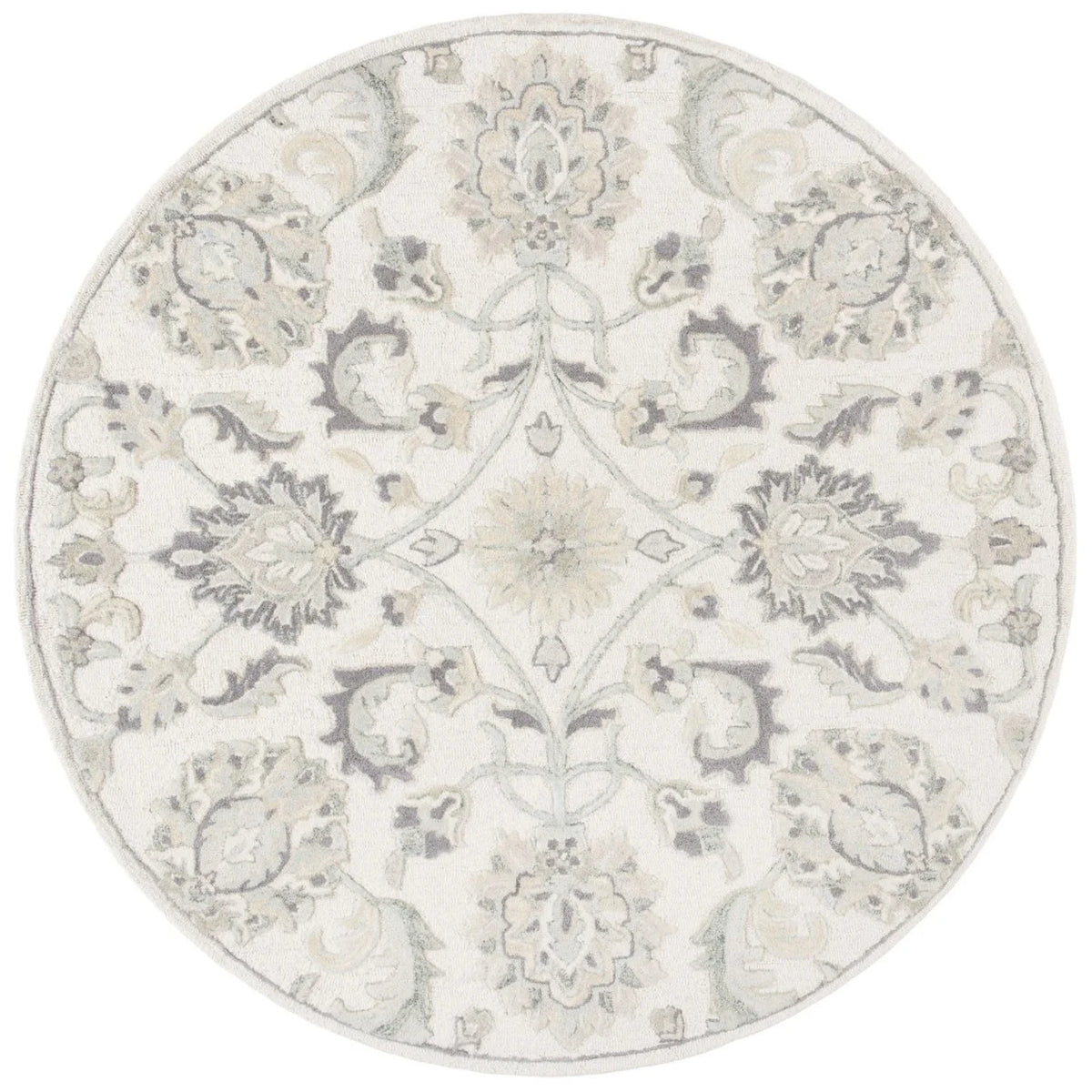 Ivory/Grey Floral Wool Area Rug D864