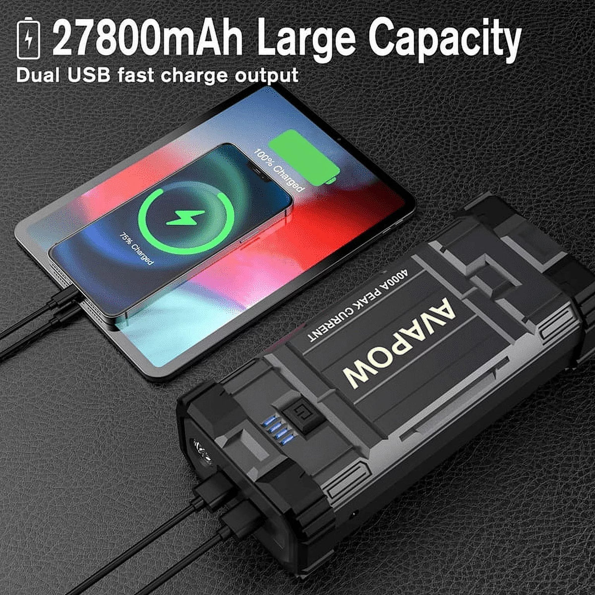 4000A Peak 27800mAh 12V Car Jump Starter with LED Light U342