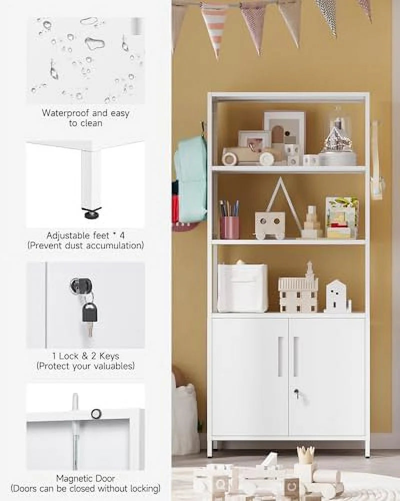5-Tier Metal Bookshelf with Doors Y81327