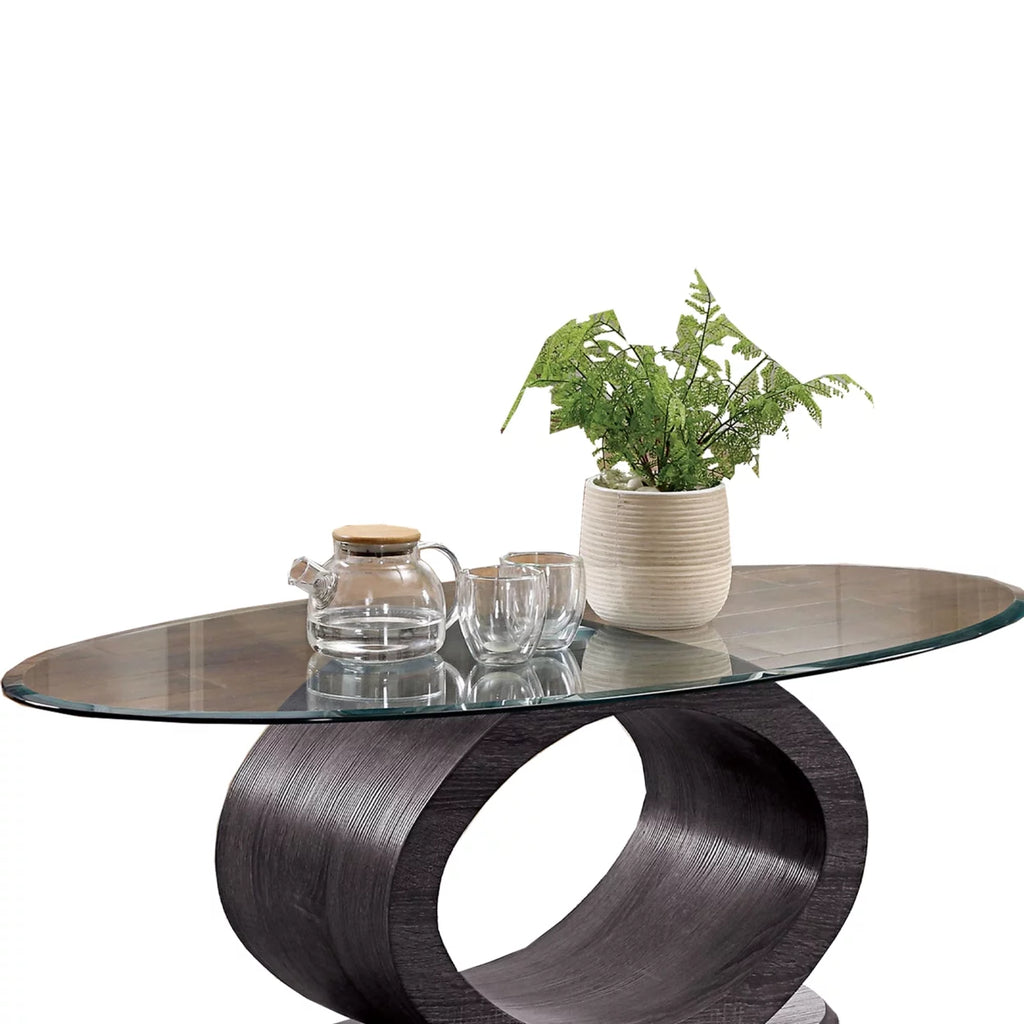 Tempered Glass Top Coffee Table with Wooden Base V889