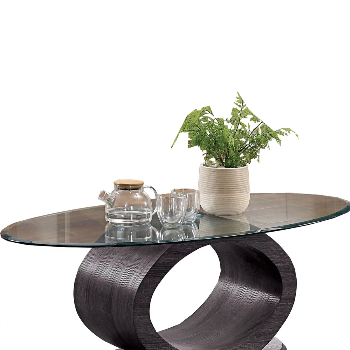 Tempered Glass Top Coffee Table with Wooden Base V889